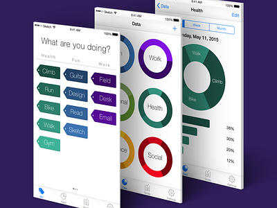 GO: Life balance + time tracking application app framer health ios iphone prototype tracking ui