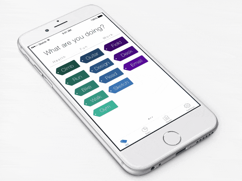 Time tracking iOS app animation gif ios iphone perspective prototype rebound sketch