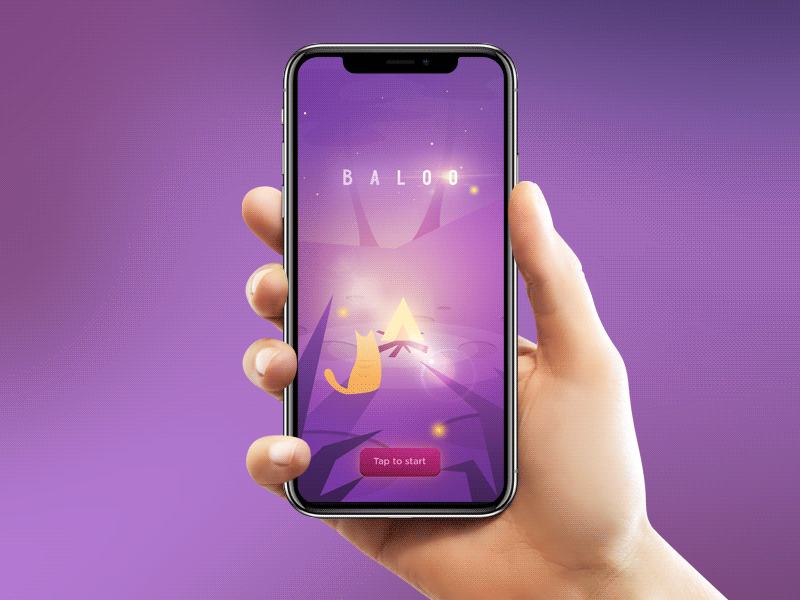 Baloo - Magiс Cute Runner animation cat clean game gradient illustration interaction iphone x mockup motion ui violet