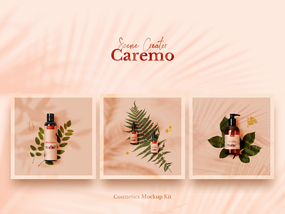 Caremo - Mockup Scene Creator Kit bottle bundle clean cosmetics creative creator floral generator minimal mock up mockup organic palm pastel scene scenecreator scenegenerator shadows style template