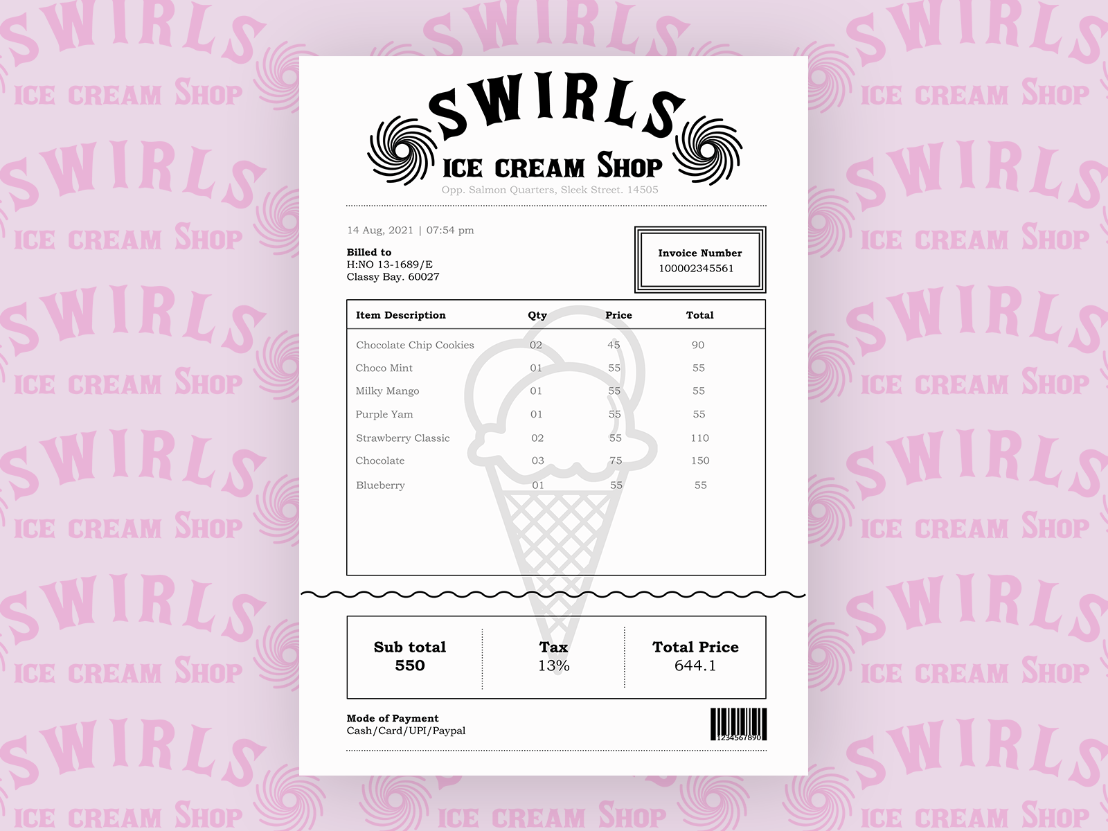Invoice for a Vintage Style Ice Cream Shop by The SH Designs on Dribbble
