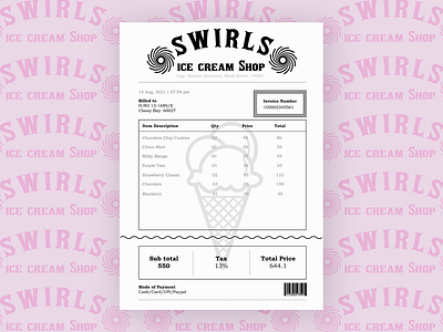 Invoice for a Vintage Style Ice Cream Shop