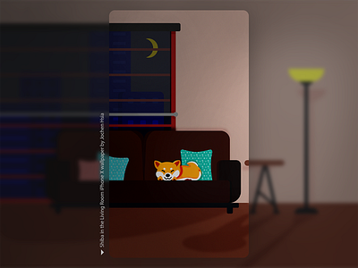 Shiba in the Living Room (Night) animal cute dog drawing flat home house illustration inu living living room room shiba shiba inu simple vector warm