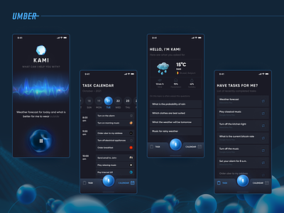 KAMI — AI Voice Assistant ai app artificial intelligence assistant chat dark futuristic minimal mobile modern speaker trend ux