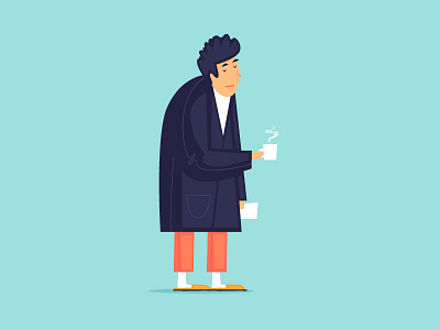 Monday morning bathrobe character coffee cup of tea fatigue flat home illustration man monday morning news newspaper slippers stress vector wake up week weekend work