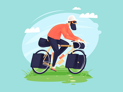 Bikepacking bicycle bicycle trip bikepacking character cool flat illustration illustrator landscape nature pedals planet road speed sport tent touring tourism wheel