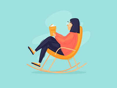 Stay at home books character color design flat illustration illustrator ralax reading rocking chair stay at home vector