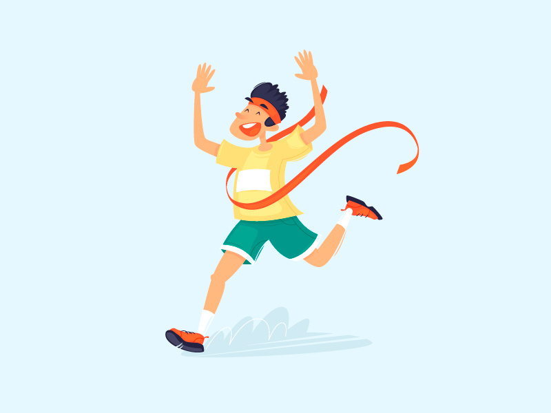 Winner athletic best cartoon character color competition design flat illustration man muscle runner sport vector winner