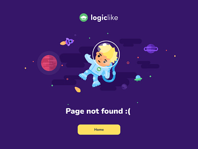 Page not found :( 404 astronaut branding character design education flat game illustration kids page not found planet rocket school space star ufo ui webpage