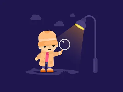 Detective branding character color design flat illustration magnifier ui