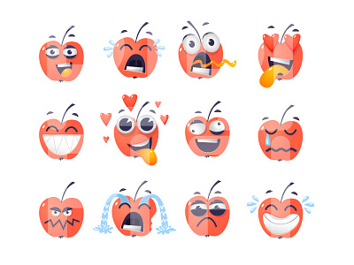 Stickers apple character correspondence emotions flat illustration messages mood portrait set stickers