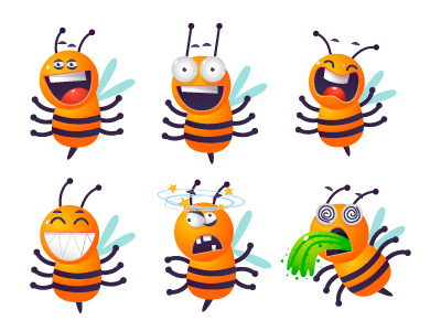 Stickers Bee bee character communication emotions flat fun illustration joy love message sadness stickers