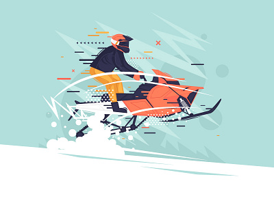 Snowmobile character color computer design draw extreme flat freelancing freestyle frost illustration illustrator modern portfolio race snow snowmobile speed vector winter