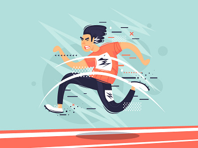 Run athletics character color competition design flat illustration illustrator man muscles run runner speed sport sportsman stadium strong time training vector