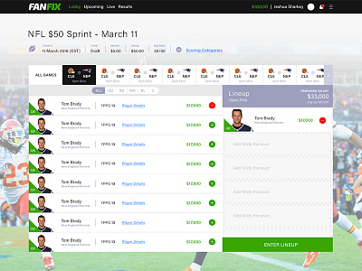 Fantasy Football Entry fantasy football ui