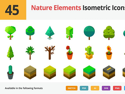 45 Nature Elements Isometric Icons