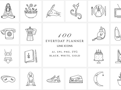 Everyday Planner Line Icon Set branding design icon illustration vector