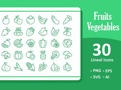 30 Fruits and Vegetables Icons branding design icon illustration vector