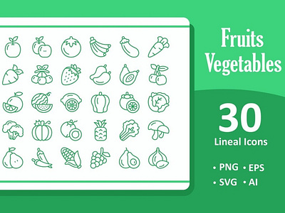 30 Fruits and Vegetables Icons