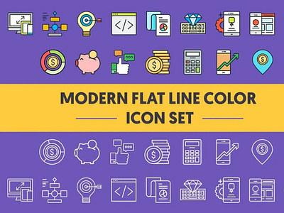 1960 Modern Flat Line Color Icons branding design icon illustration vector