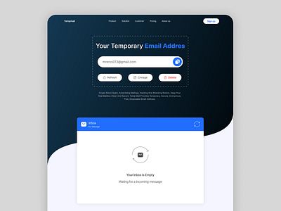 Temporary Email website ui design