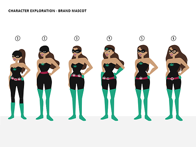 AskMaryJ Character Options - Vector 2d brand branding cape character character design design female hero illustration illustrator mascot mask outfit stylised superhero vector