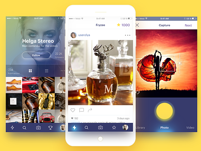 Fryzee App app capture dashboard feed instagram photo profile