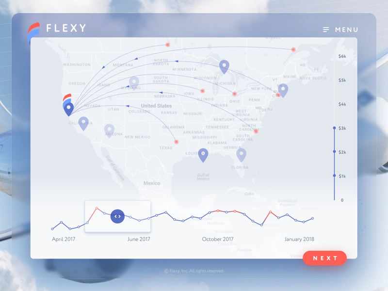 Flexy Booking conference ui travel reservation map producе flight booking app clear flight booking