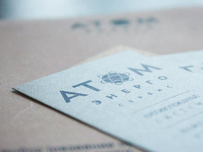 Atom Energy Service atomic blue branding business card clear identity logotype minimal nuclear typography