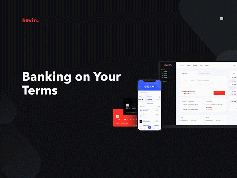 kevin. Financial Services Landing Page bank banking crypto dark finance landing page services transfers ui ux