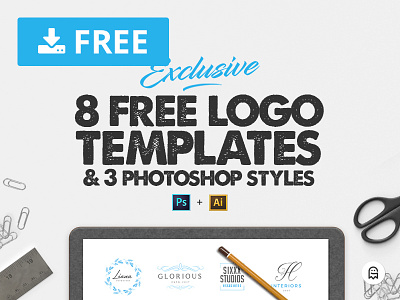 8 Free Logo Templates & 3 Photoshop Styles ai branding design download free freebie graphicghost graphics logos premade psd template