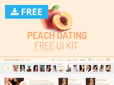 Peach Dating Free Ui Kit design download free freebie interface psd template ui ux webdesign website wireframe