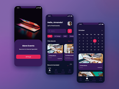 More Events app calendar dark design education events mobile mobile app seminar ui ux vebinar