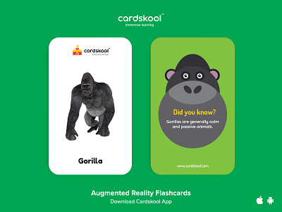 Cardskool Card Design (Gorilla) animals augmentedreality cardskool flash card flashcards gorilla graphic design illustration kids kids app kids art learning app