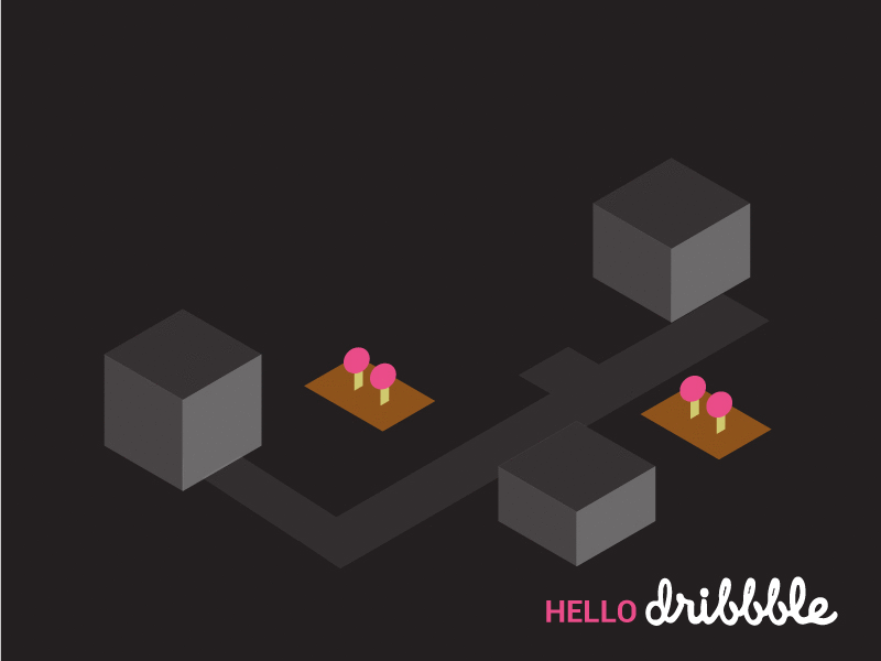 Hello Dribbble first gif house isometric new shot town welcome