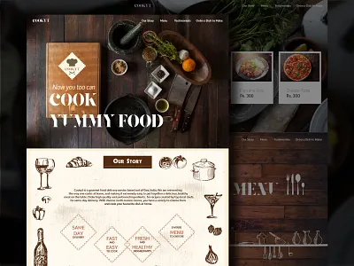 Cookyt webpage cook delivery food illustrations pencil rustic story ui vintage