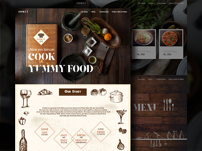 Cookyt webpage cook delivery food illustrations pencil rustic story ui vintage