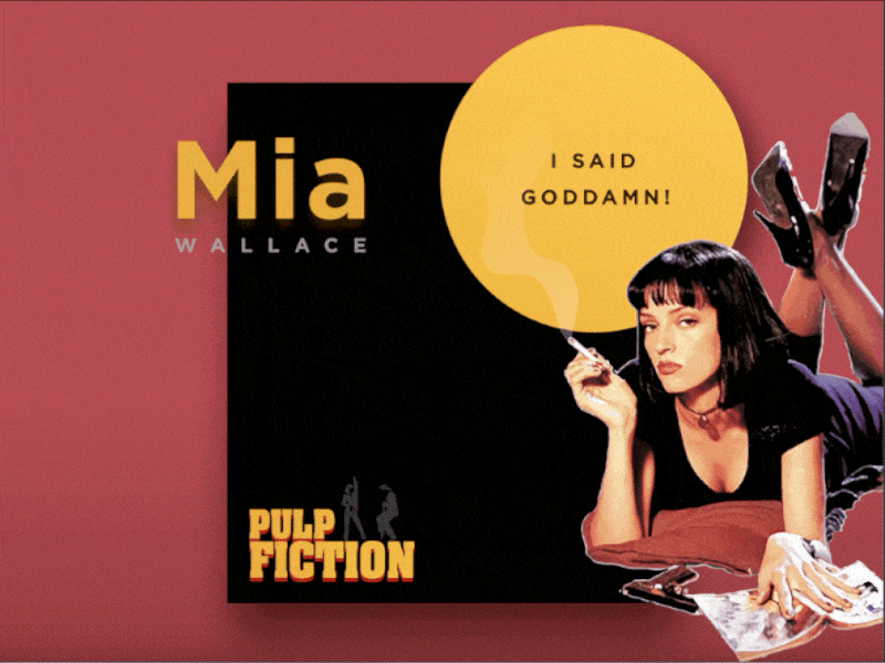 Mia Wallace Card UI - Personal Project animation art card character fiction interaction material principle pulp shadow type ui