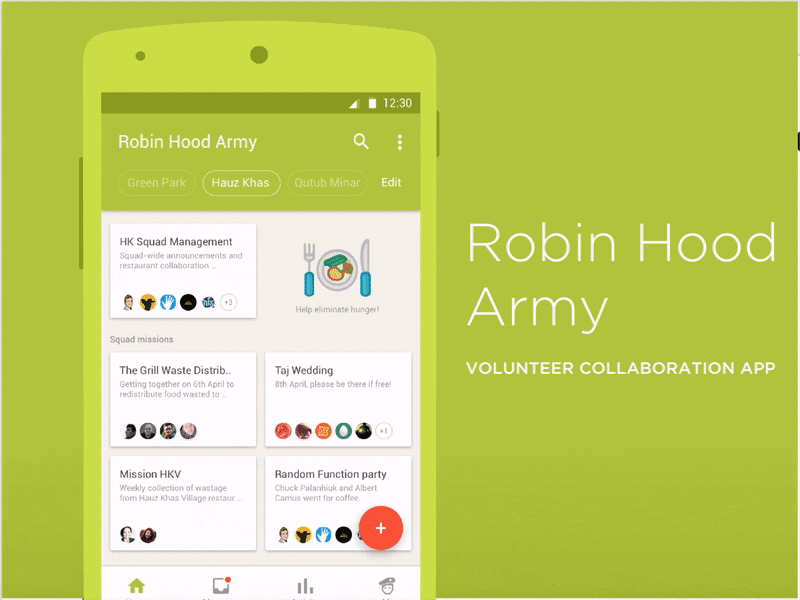Robin Hood Army - Volunteer Collaboration App android app army collaboration group paper task ui user ux volunteer wireframe
