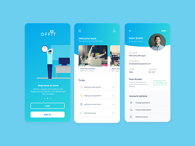 Offit Office Stretching App UI app ui clean ui design figma health and wellbeing ui mobile design office app office lifestyle app office ui simple ux ui ux work health