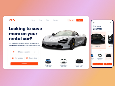 Car rental services - Landing page and Mobile view Concept car rental design mobile mobile design ui ui design ux design web design website