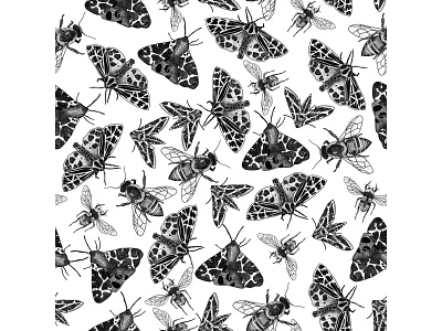 Pollinators Repeat bee drawing honeybee illustration insect moth nature pattern repeat repeating pattern surface textile