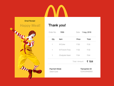Daily UI #017 Email Receipt bengaluru billing challenge daily dailyui email mcdonalds receipt red yellow
