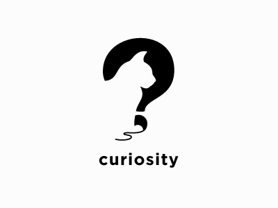 curiosity cat curiosity logo negative space question mark simple