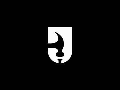 J - construction black construction hammer letter j logo negative space simple