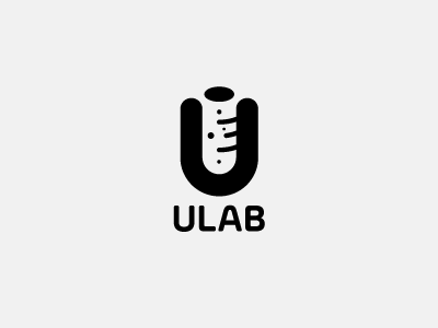 Ulab black chemistry experiment laboratory letter logo negative space simple u