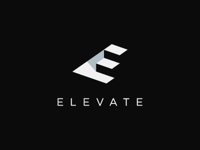 elevate black e elevate letter logo negative space simple stairs