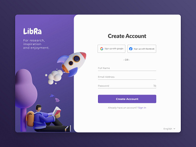 LibRa - Digital Library | Sign Up Page 3d design experince graphic design interface library page register signup ui ux