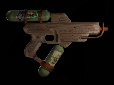 Handmade wooden pistol 3d design illustration