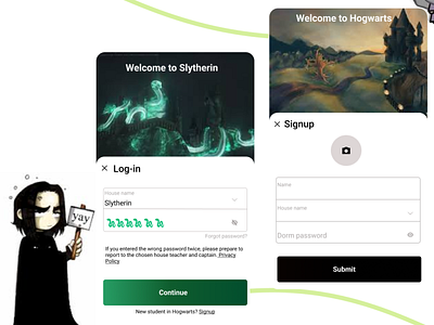 Daily UI 001 - Log-in & Sign up page creative harrypotter login signup slytherin ui ux